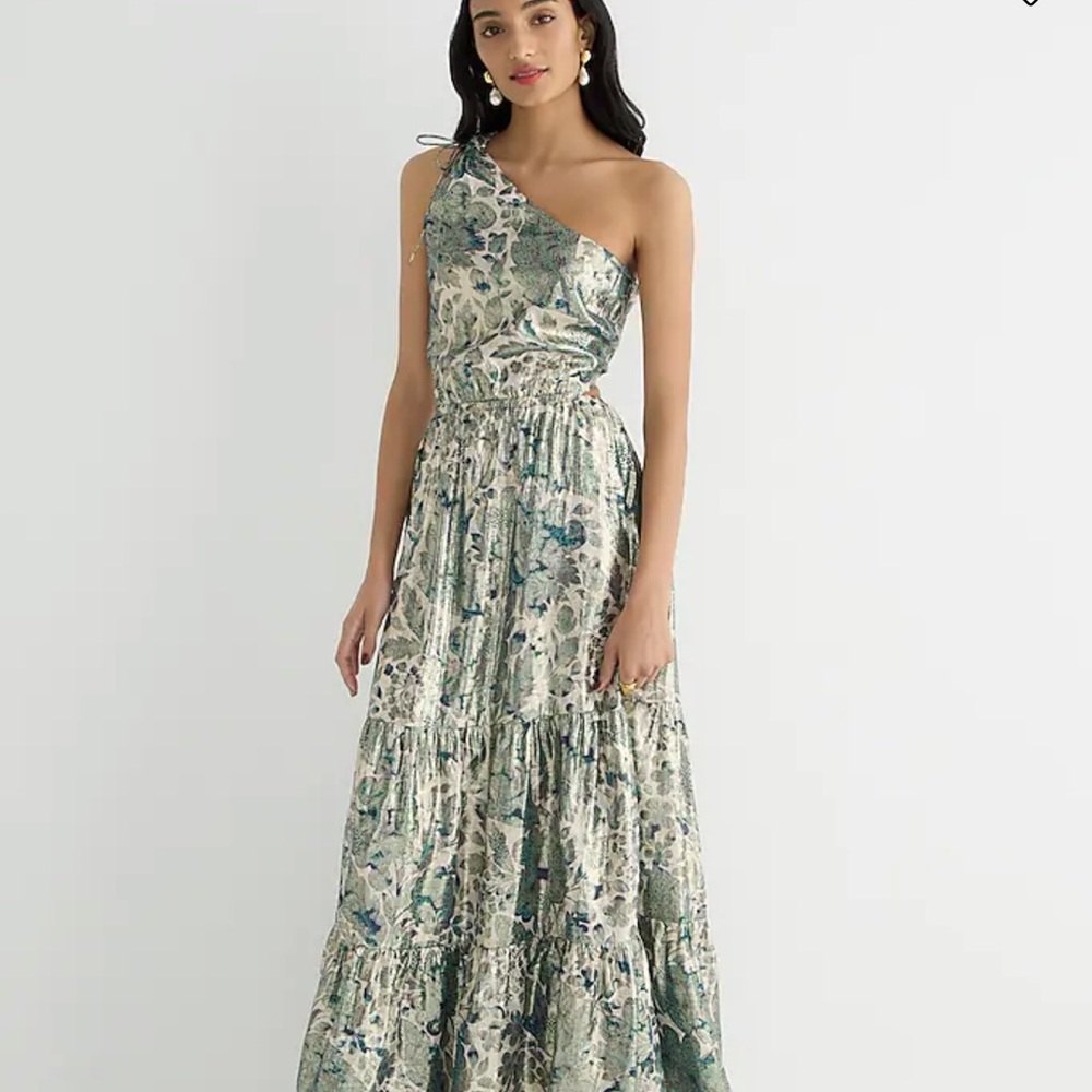 J.Crew Collection one-shoulder cutout dress in floral Lurex® chiffon size 6. NWT